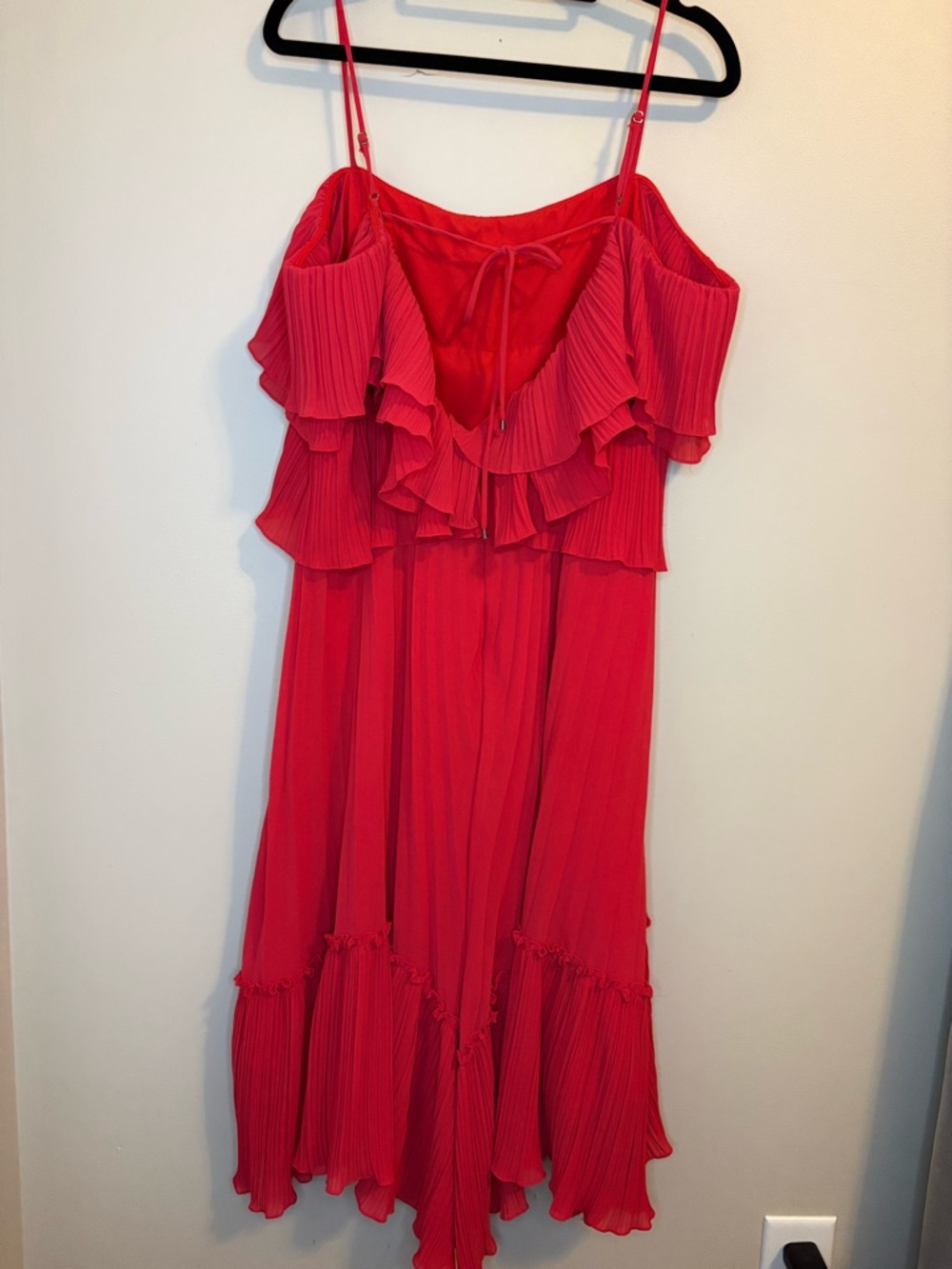 Halston Heritage Red Pleated Ruffle Midi Dress Strappy L NWOT - Picture 4 of 11